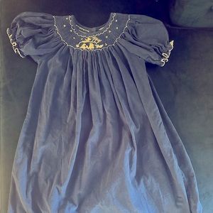Blue corduroy smocked nativity dress